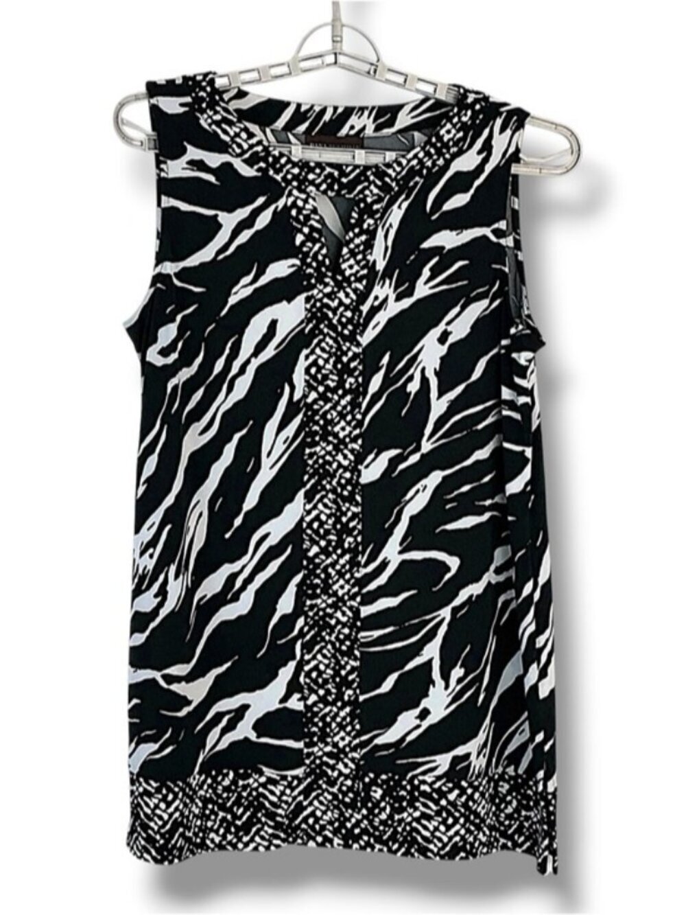 Zebra Animal Print Top Sleeveless Kehole Tunic Tank Blouse Black White Large - Picture 8 of 16